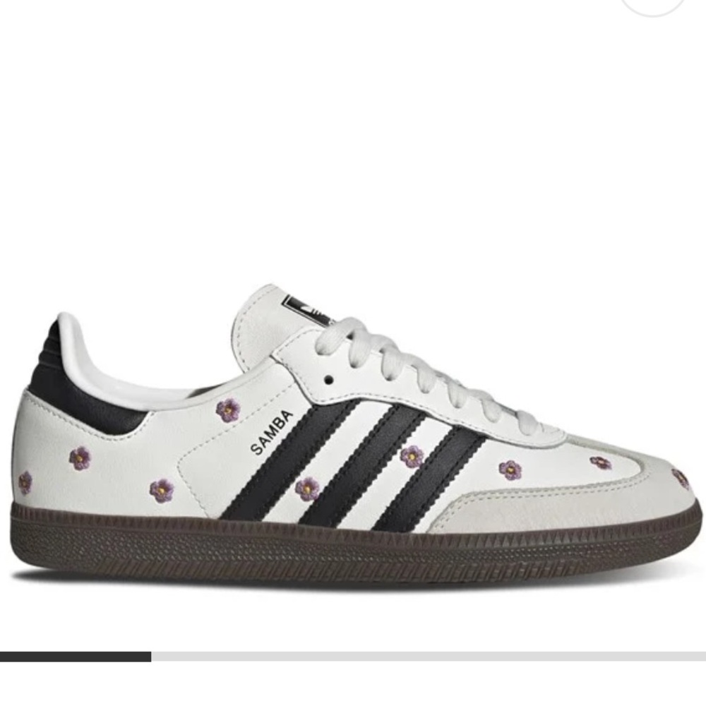 adidas Samba White with Black Stripes and Purple Floral Accents